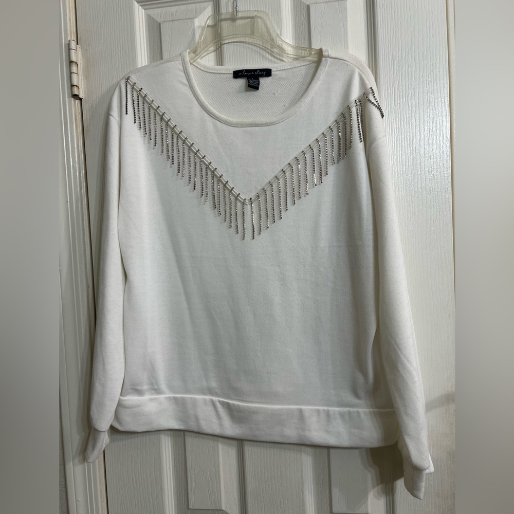 A Love Story White Embellished fringe Women Top size L